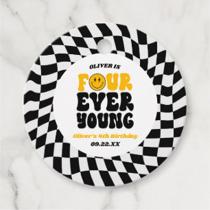 Étiquettes Cadeau Quatre Forever Young Retro Quatrième 4ème Fête d'a