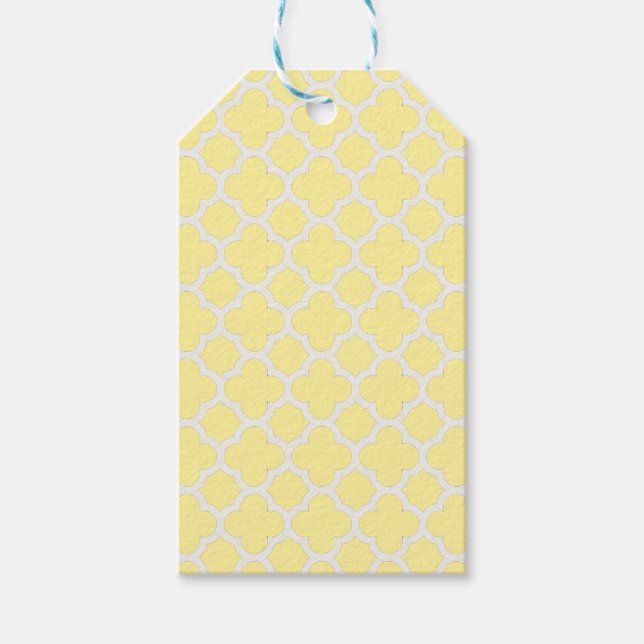 Étiquettes-cadeau Quatrefoil en treillis classique en jaune canari (Devant)