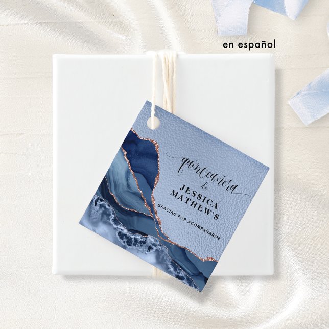 Étiquettes Cadeau Quinceañera Azul con Agate y Papel Aluminio Azul (Créateur téléchargé)