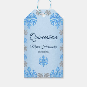 Étiquettes-cadeau Quinceañera Bleu Glacé Argent Flocon de Neige d'Hi