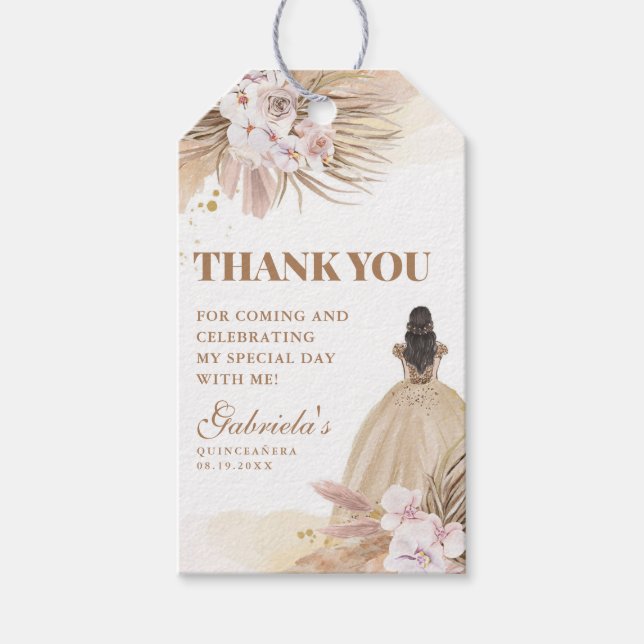 Étiquettes-cadeau Quinceanera Boho Pampas Floral Mis Quince Anos (Devant)