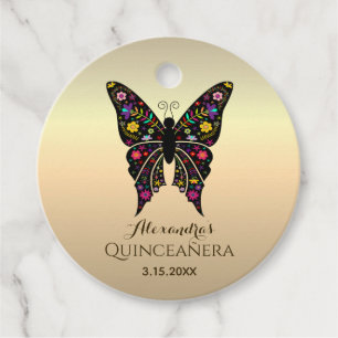 Étiquettes Cadeau Quinceanera Colorée Papillon Gold Foil