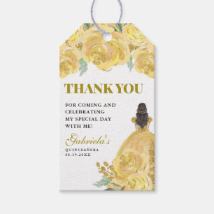 Étiquettes-cadeau Quinceanera Floral Jaune Or Mis Quince Anos