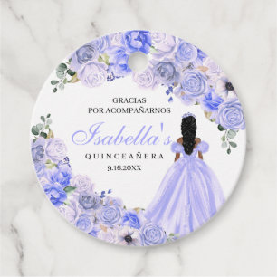 Étiquettes Cadeau Quinceanera Florale Bleu Périwinkle