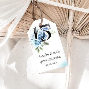 Étiquettes-cadeau Quinceanera Florale Bleue 15e anniversaire Faveur