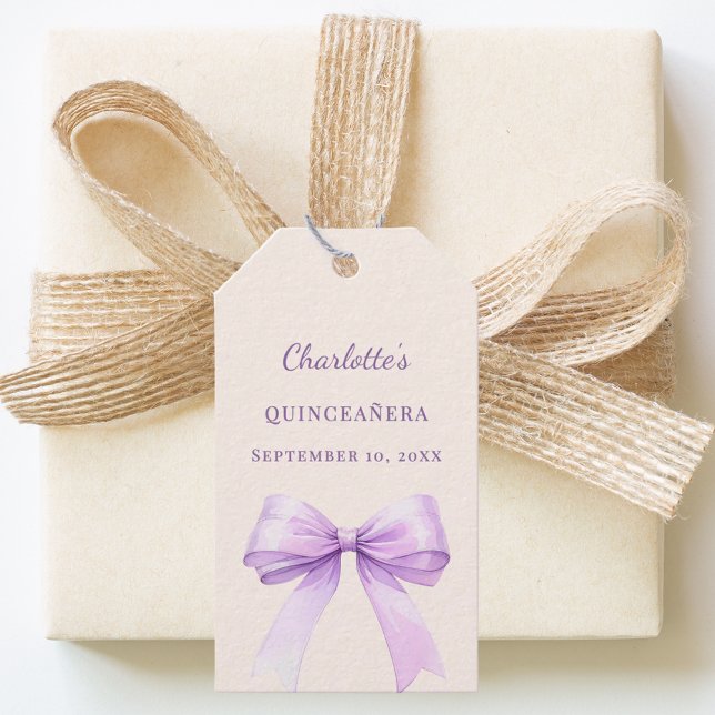 Étiquettes-cadeau Quinceanera lavender bow ivory DIY write by hand (Créateur téléchargé)