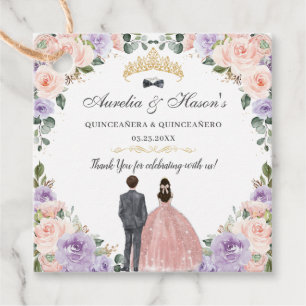 Étiquettes Cadeau Quinceañera Lilac Blush Floral Twins Garçon Girl