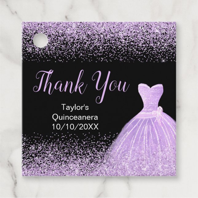 Étiquettes Cadeau Quinceanera Robe claire violet Parties scintillant (Devant)