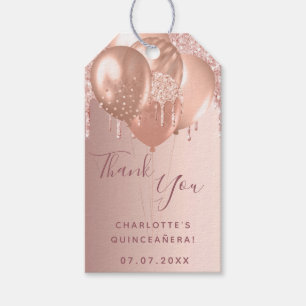 Étiquettes-cadeau Quinceanera rose or blush merci