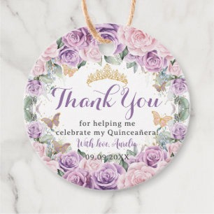 Étiquettes Cadeau Quinceañera Sweet 16 violet Lilac rose or floral