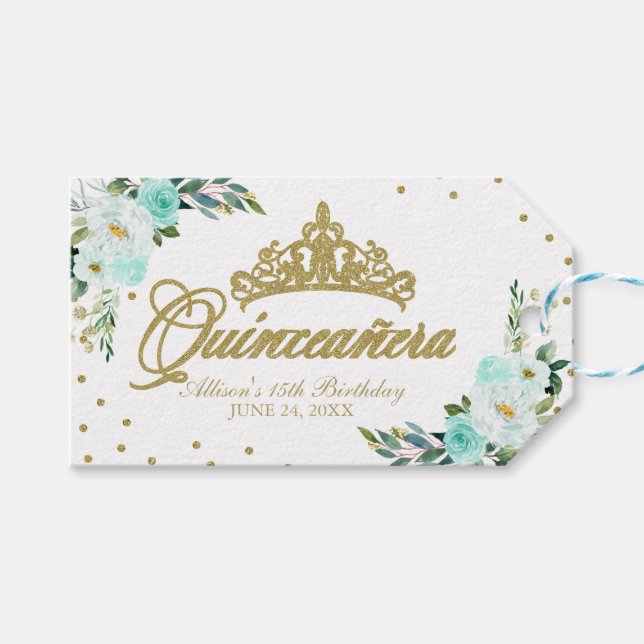 Étiquettes-cadeau Quinceanera turquoise (Devant (Horizontal))