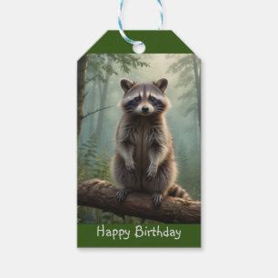 Étiquettes-cadeau Raccoon dans la Forêt Carte magnétique d'anniversa