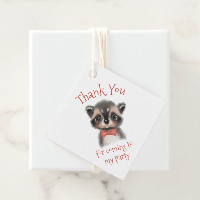 Étiquettes Cadeau Raccoon de bois mou en Merci de Cravate de Bow (En situation)
