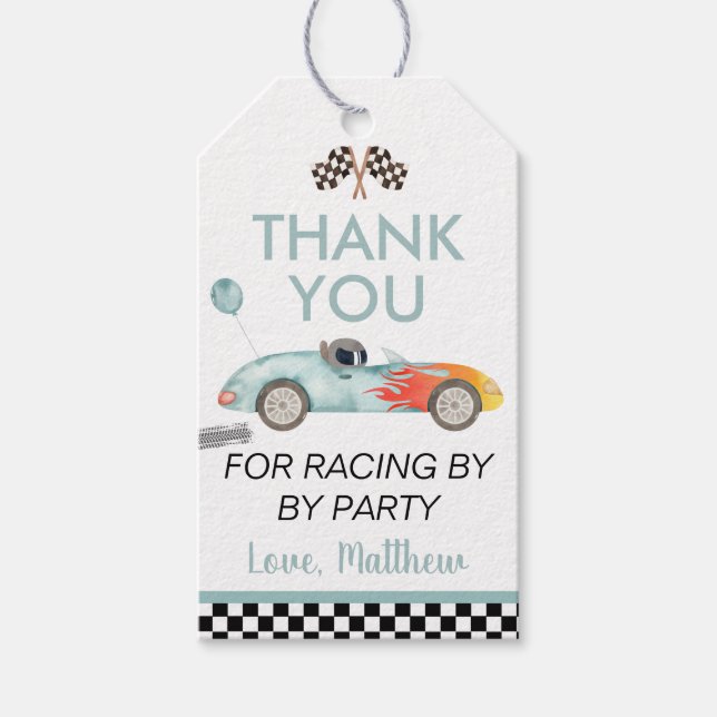 Étiquettes-cadeau Race Car 2e anniversaire Merci (Devant)