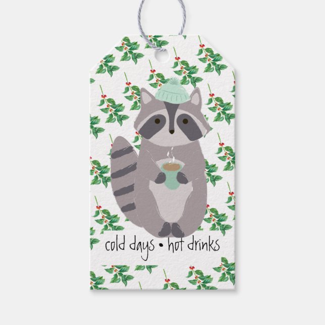 Étiquettes-cadeau Racoon Avec Un Verre Chaud (Devant)