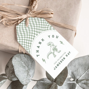 Étiquettes-cadeau Rad Dinosaur Trois Rex Boys Vert Anniversaire