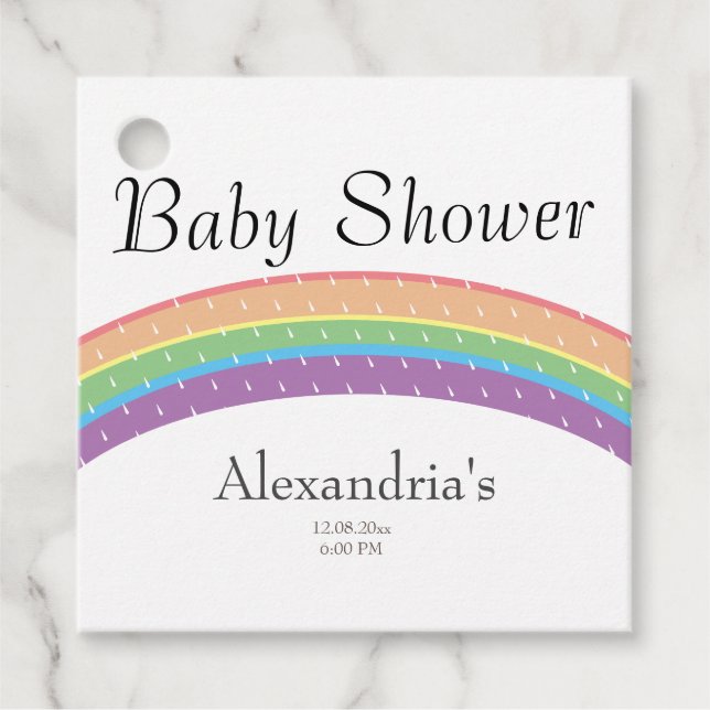 Étiquettes Cadeau Rainbow Baby Girl ou garçon Baby shower fête (Devant)