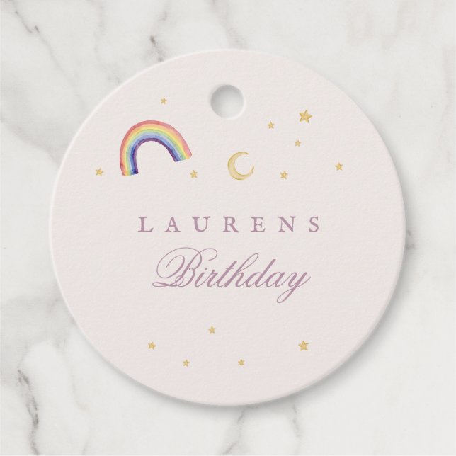 Étiquettes Cadeau Rainbow Balloons Unicorn rose fête d'anniversaire  (Devant)