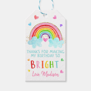 Étiquettes-cadeau Rainbow Cloud Hearts Or rose Anniversaire