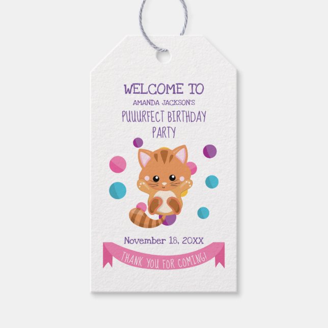 Étiquettes-cadeau Rainbow Confetti Cute Kitty Anniversaire Fête Favo (Devant)