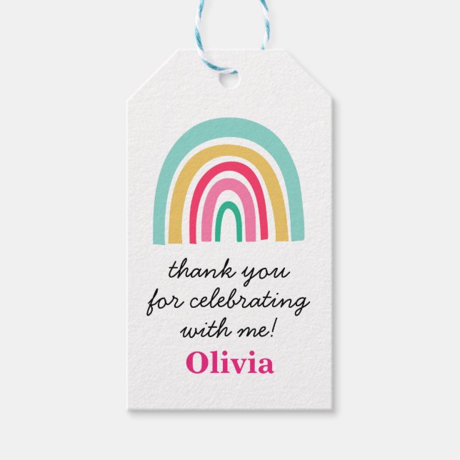 Étiquettes-cadeau Rainbow couleurs vives Merci d'anniversaire (Devant)