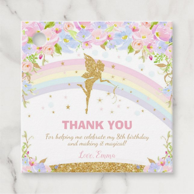 Étiquettes Cadeau Rainbow Fairy Anniversaire Merci (Devant)