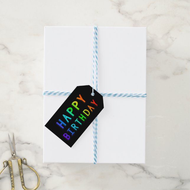 Étiquettes-cadeau Rainbow Joyeux Anniversaire Balons multicolores (With Twine)