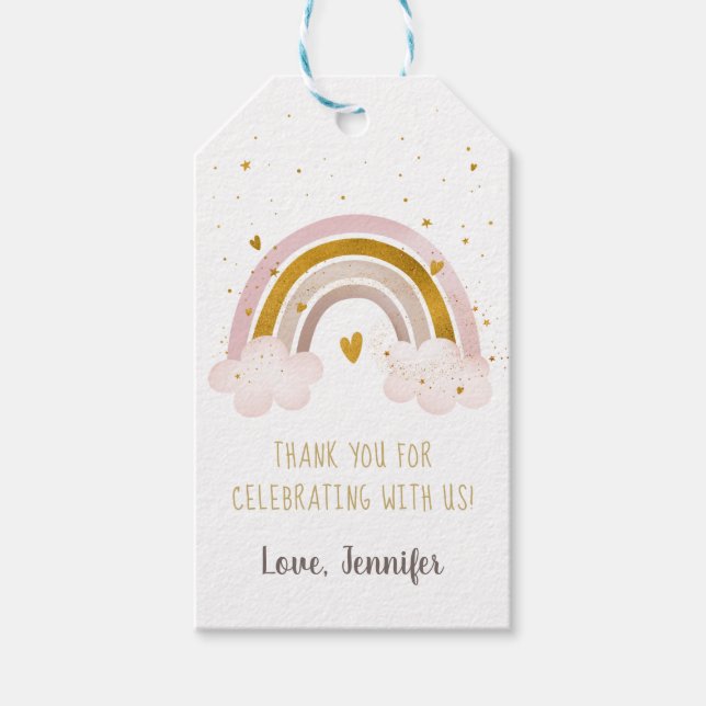 Étiquettes-cadeau Rainbow Neutral or Pastel Baby shower Merci (Devant)