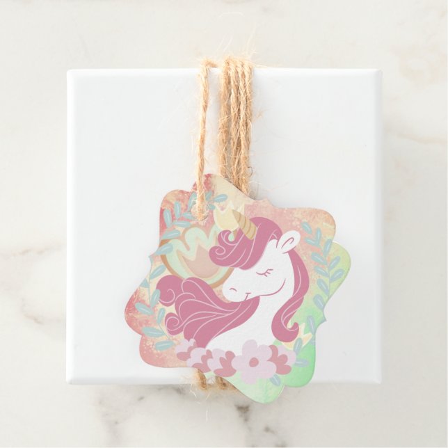 Étiquettes Cadeau Rainbow Pastel, Unicorn Magic Dream Merci (En situation)