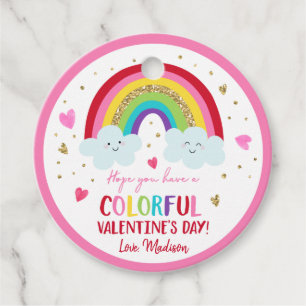Étiquettes Cadeau Rainbow Pink Gold Hearts Saint-Valentin