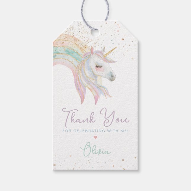 Étiquettes-cadeau Rainbow Unicorn Pastel Anniversaire (Devant)