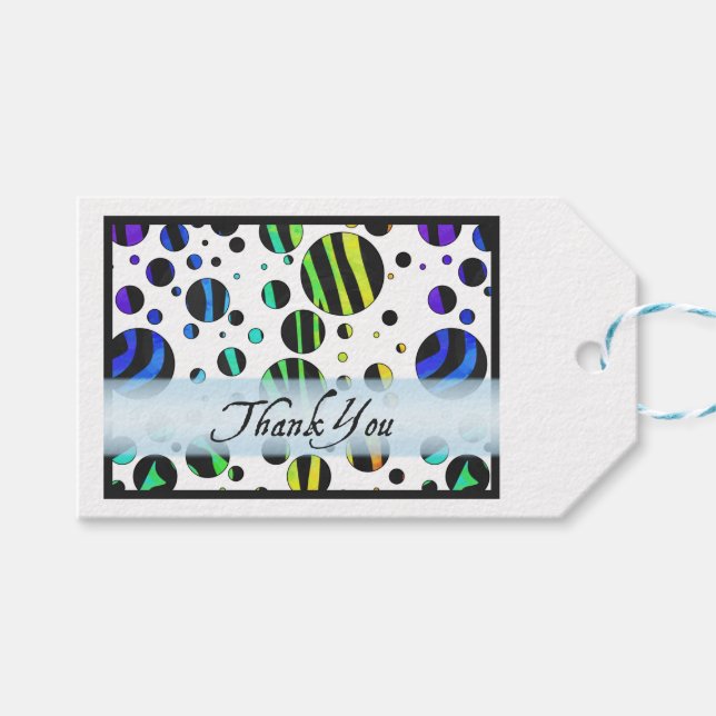 Étiquettes-cadeau Rainbow Zebra Polka Motif Merci (Devant (Horizontal))