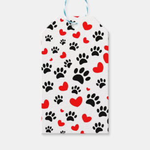 Étiquettes-cadeau Random Dog Paw Prints And Red Hearts