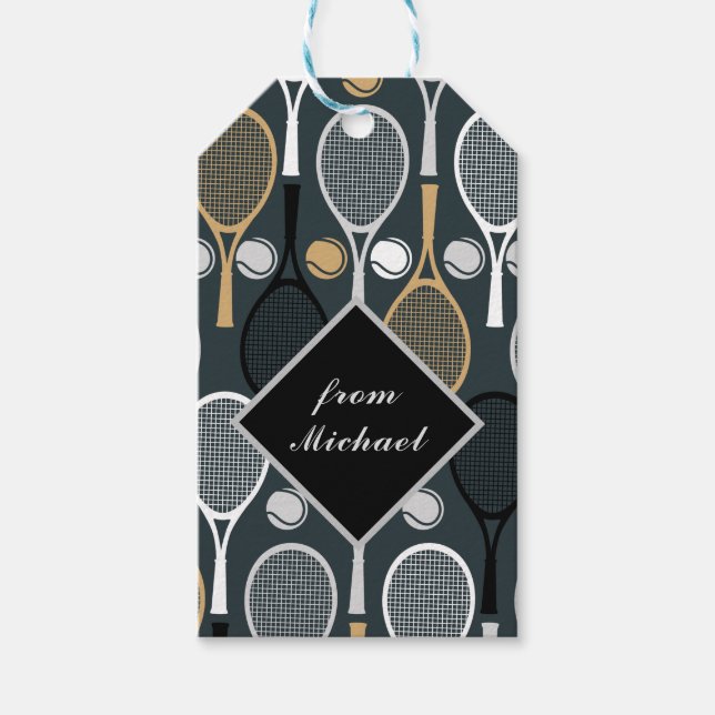 Étiquettes-cadeau Raquettes de tennis Personnalisées Monogramme Nom  (Devant)