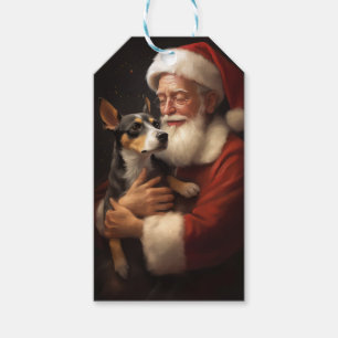 Étiquettes-cadeau Rat Terrier Avec Noël Festif Du Père Noël