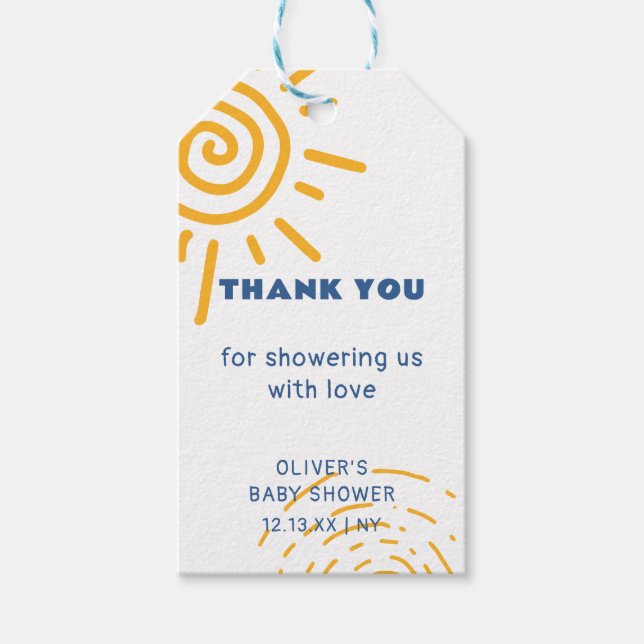 Étiquettes-cadeau Rayon Rétro Moderne Du Baby shower Soleil (Devant)