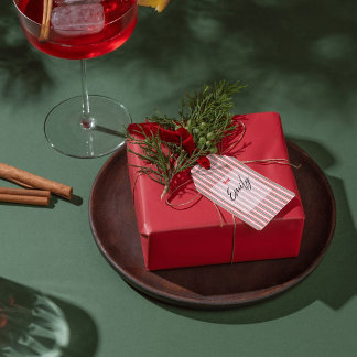 Étiquettes-cadeau Rayures rouges et vertes de Noël classiques 