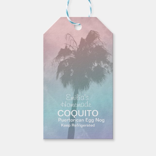 Étiquettes-cadeau Recette Coquito Boire Oeuf De Coco Nog Palm Tree (Devant)