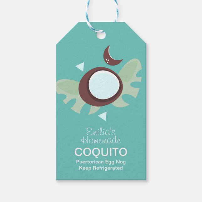 Étiquettes-cadeau Recette de Coquito moderne Boire Nog Oeuf de noix  (Devant)
