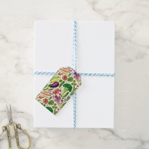 Étiquettes-cadeau Récolte de légumes et d'herbes sur le blanc