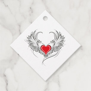 Étiquettes Cadeau Red Angel Coeur avec ailes