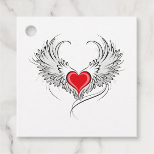 Étiquettes Cadeau Red Angel Coeur avec ailes