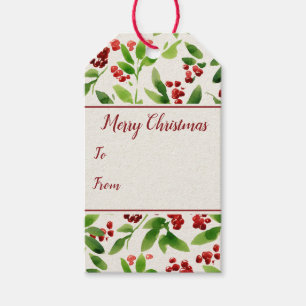 Étiquettes-cadeau Red Berry Green Feuilles Noël Design