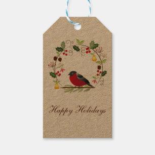 Étiquettes-cadeau Red Bird in Holiday Wreath Holiday Tags cadeaux