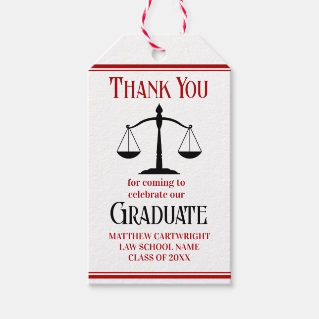Étiquettes-cadeau Red Black Law School Custom Graduation Party (Devant)