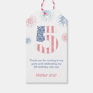 Étiquettes-cadeau Red Blue Firecracker 5th Birthday Party Favoriser