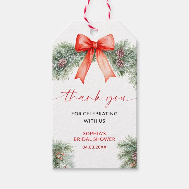 Étiquettes-cadeau Red Bow Christmas Shower Favor Gift Tag (Devant)