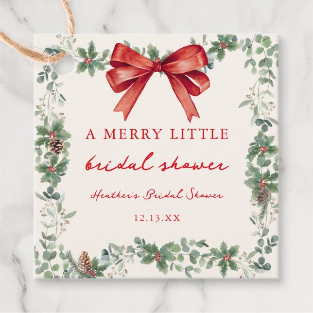 Étiquettes Cadeau Red Bow Merry Little Christmas Bridal Shower (Devant)