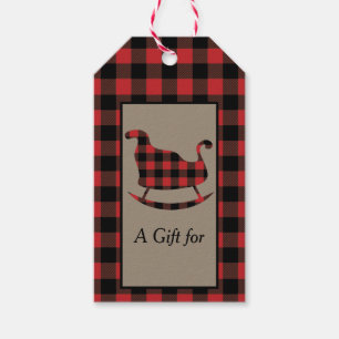 Étiquettes-cadeau Red Buffalo Plaid Christmas Sleigh and Tree