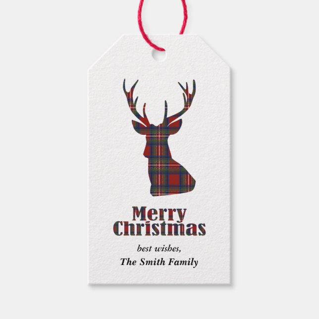 Étiquettes-cadeau Red Buffalo Plaid Deer Joyeux Noël (Devant)